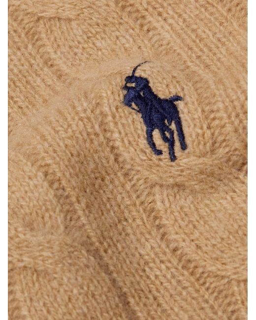 Polo Ralph Lauren Pullover aus einer Woll-Kaschmirmischung in Zopfstrick mit Logostickerei und Polokragen in Natural für Herren