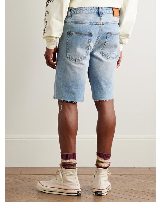 MANAAKI Blue Tama Slim-Fit Straight-Leg Distressed Denim Shorts for men