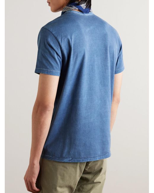 T-shirt in jersey di cotone con logo floccato di RRL in Blue da Uomo