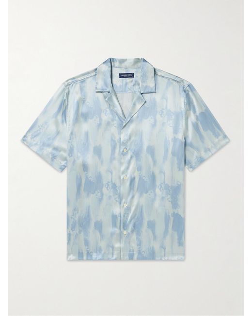 Frescobol Carioca Roberto Hemd aus bedrucktem Seidensatin mit Reverskragen in Blue für Herren