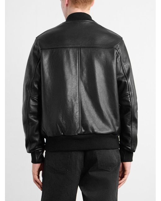 Golden Bear Black The Ridgewood Knit Trimmed Leather Bomber Jacket for men