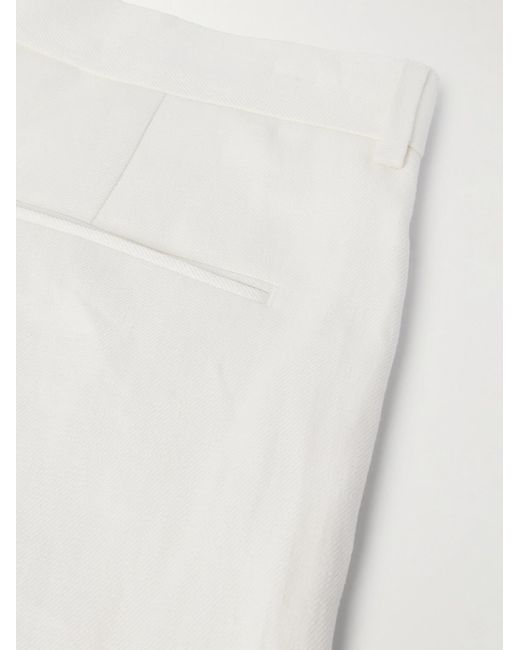 Zegna White Straight-Leg Pleated Linen-Twill Trousers for men
