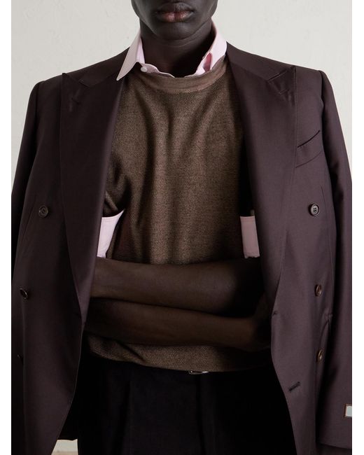 Canali Brown Wool And Silk-Blend T-Shirt for men