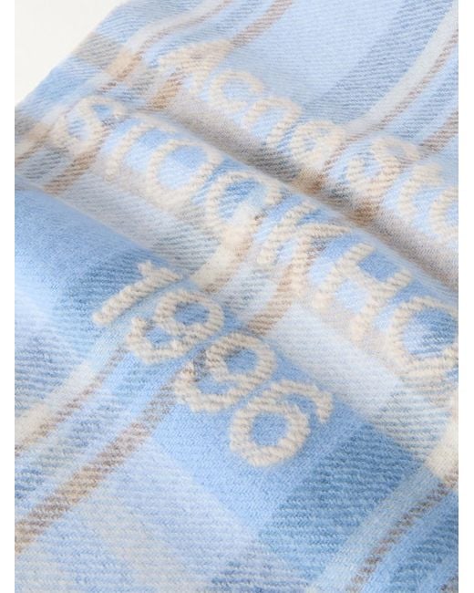 Acne Blue 1996 Fringed Checked Wool-blend Scarf for men