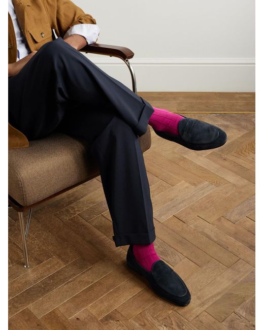 Rubinacci Blue Leather-Trimmed Suede Penny Loafers for men
