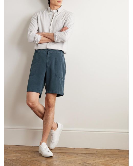 Altea Blue Straight-leg Lyocell And Linen-blend Twill Bermuda Shorts for men