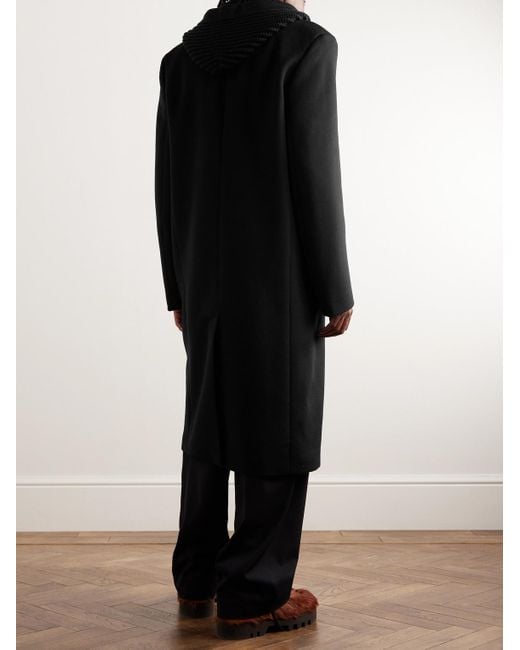 Loewe Black Wool-blend Jersey-trimmed Wool And Cashmere-blend Hooded Coat for men