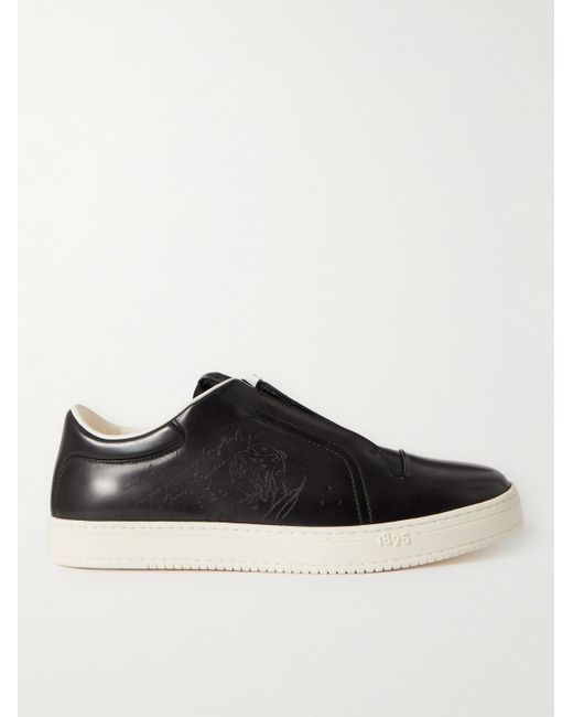 Berluti Black Playtime Scritto Venezia Leather Slip-on Sneakers for men