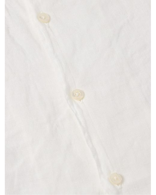 Altea White Bart Camp-collar Garment-dyed Linen Shirt for men