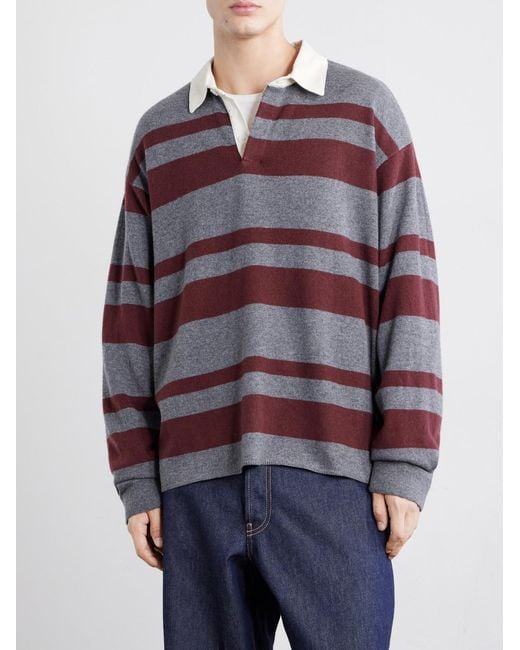 FRAME Gray Striped Wool And Cashmere-Blend Polo Shirt for men