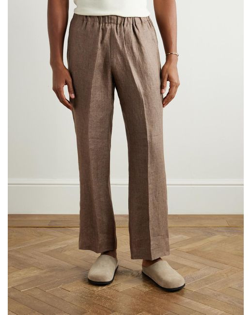 Piacenza 1733 Brown Straight-Leg Linen Trousers for men