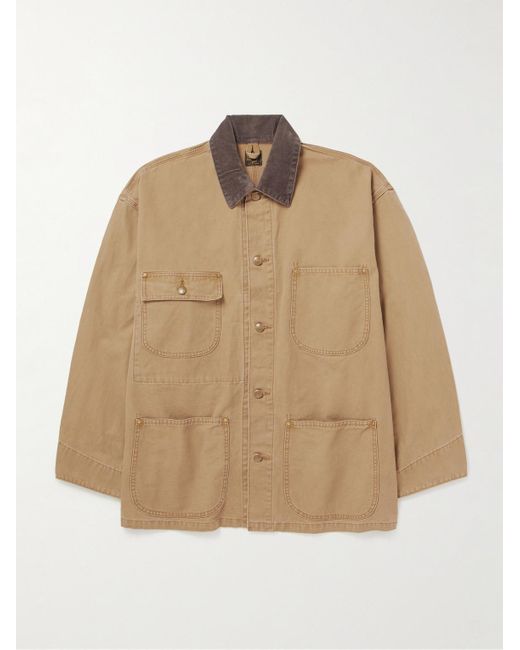 Orslow Natural Corduroy-Trimmed Cotton-Canvas Chore Jacket for men