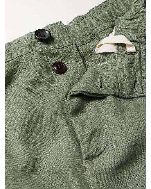 Pantaloni a gamba affusolata in lino con coulisse di Oliver Spencer in Green da Uomo