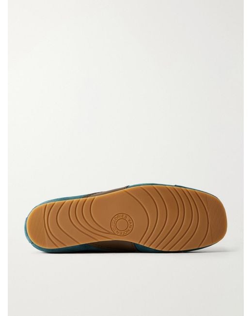 Dries Van Noten Green Leather-Trimmed Suede Sneakers for men