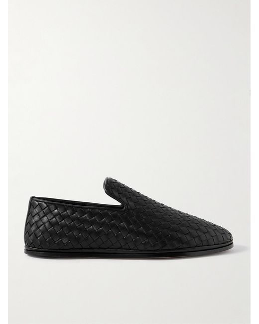 Bottega Veneta Black Intrecciato Full-Grain Leather Slippers for men