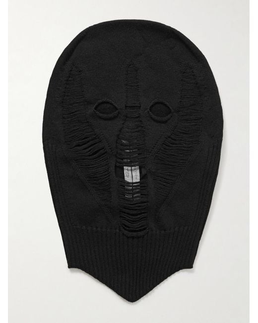 Rick Owens Black Distressed Wool Balaclava