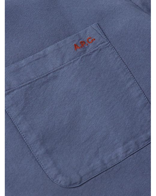 A.P.C. Blue Mateo Button-down Collar Logo-embroidered Cotton Shirt for men