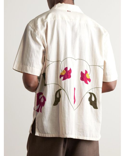 Kardo White Craft Ayo Convertible-collar Embroidered Cotton Shirt for men