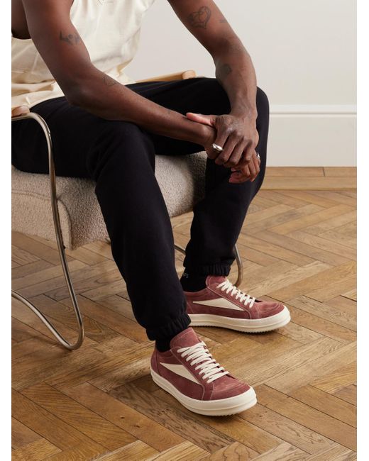 Rick Owens Brown Vintage Leather-trimmed Suede Sneakers for men
