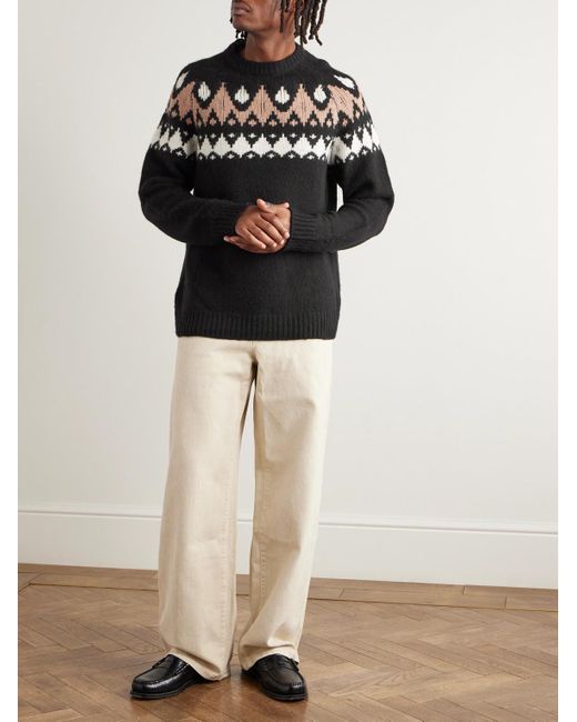 Mr P. Black Geo Intarsia-Knit Wool And Cashmere-Blend Sweater for men