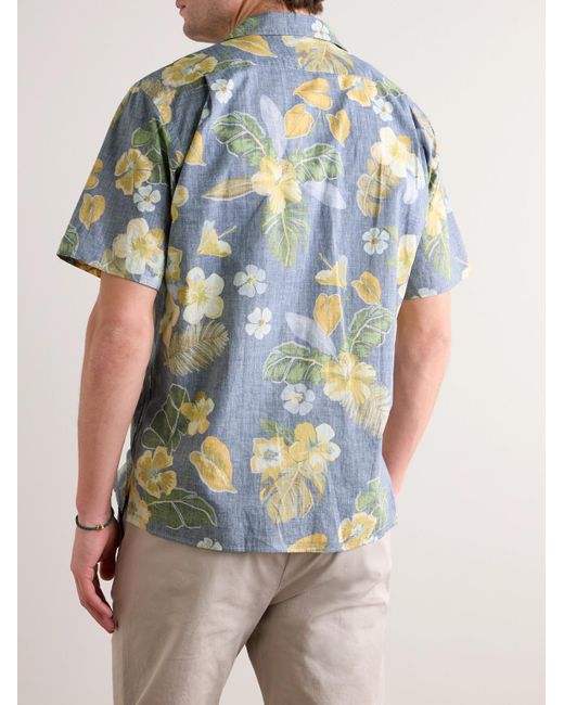 Hartford Blue Palm Camp-collar Floral-print Cotton Shirt for men