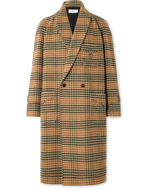 Céline Natural Double-Breasted Checked Wool Coat for men