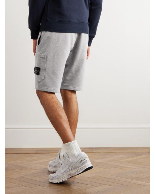 Stone Island Gray Straight-leg Logo-appliquéd Garment-dyed Cotton-jersey Shorts for men