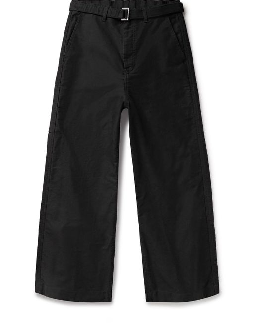 Sacai Black Wide-leg Belted Cotton-moleskin Trousers for men