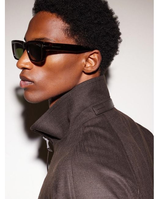 Tom Ford Black Icon Rectangular-frame Tortoiseshell Acetate Sunglasses for men