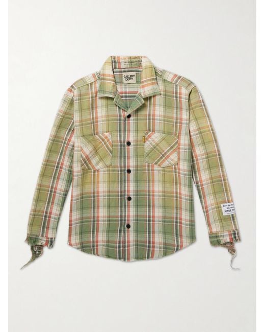 GALLERY DEPT. Marley Hemd aus kariertem Baumwollflanell mit Logoapplikation in Distressed-Optik in Green für Herren
