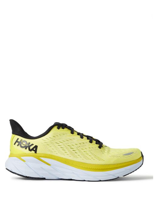 Hoka One One Clifton 8 Rubber-trimmed Mesh Running Sneakers in Yellow ...