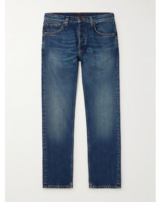 Nudie Jeans Blue Solid Ollie Slim-Fit Straight-Leg Jeans for men