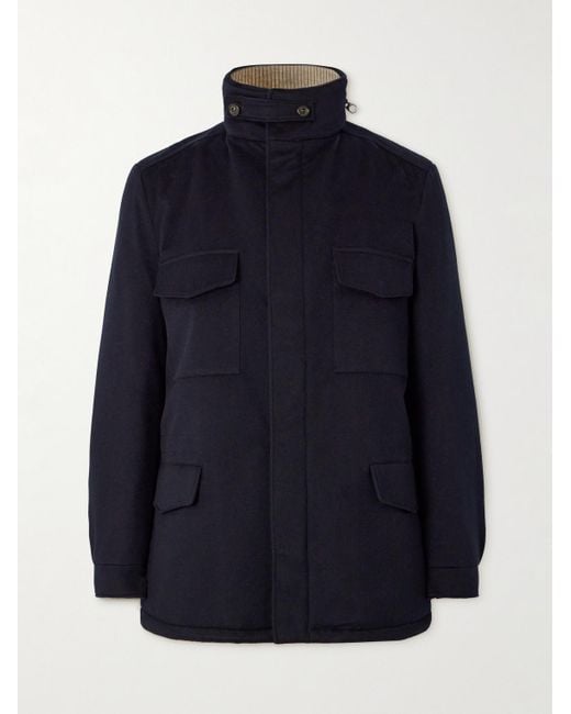 Field jacket in cashmere Storm System® con cappuccio Traveller di Loro Piana in Blue da Uomo
