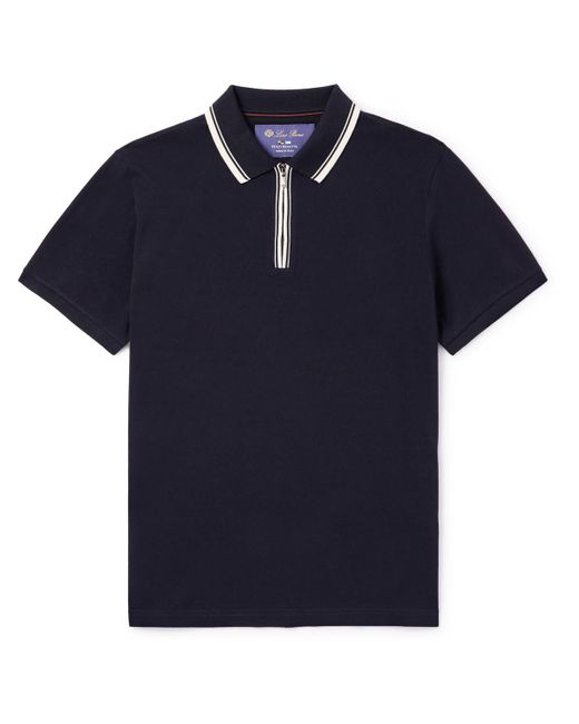 Loro Piana Blue Regatta Stretch-cotton Piqué Half-zip Polo Shirt for men