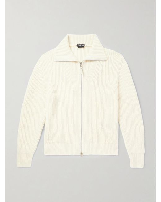 Tom Ford Natural Slim-fit Ribbed Wool And Mohair-blend Zip-up Cardigan for men
