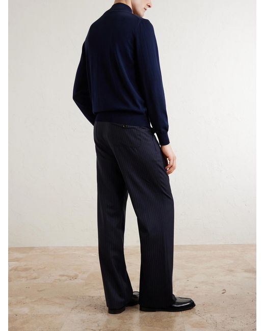 Canali Blue Cotton Half-Zip Sweater for men