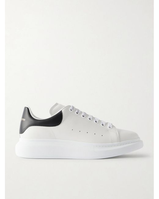 McQueen White Exaggerated-Sole Leather Sneakers for men