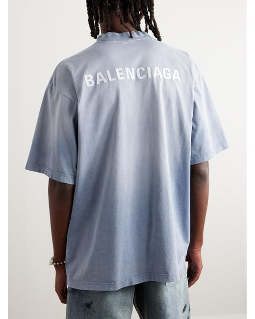 Balenciaga Blue Logo-embroidered Cotton-jersey T-shirt for men