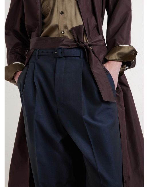 Saint Laurent Blue Tapered Pleated Wool And Mohair-blend Trousers for men