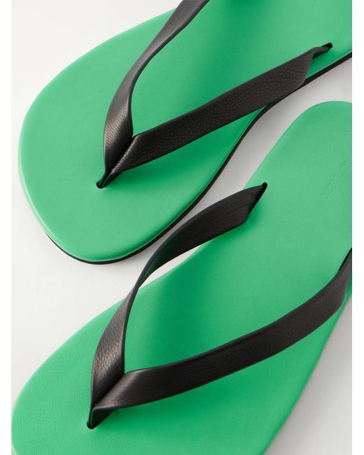 Auralee Green Leather Flip-Flops for men