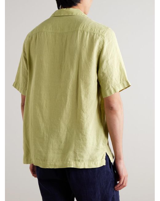 Frescobol Carioca Yellow Angelo Camp-collar Linen Shirt for men