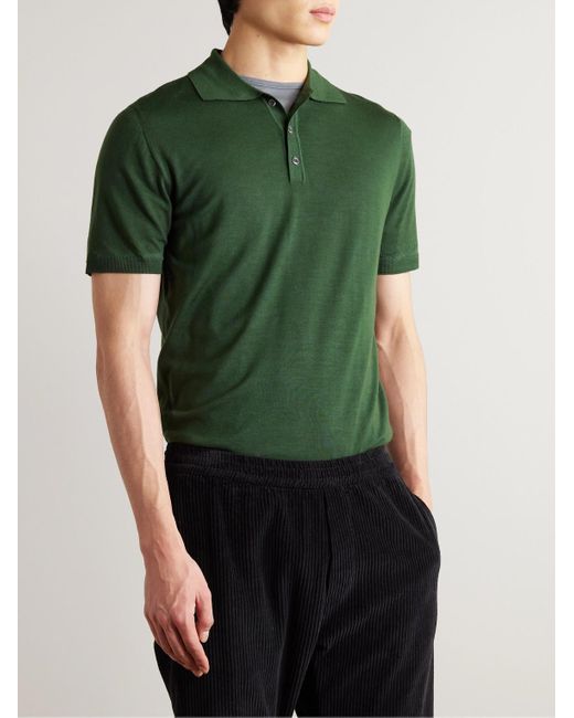 Barena Green Marco Merino Wool Polo Shirt for men