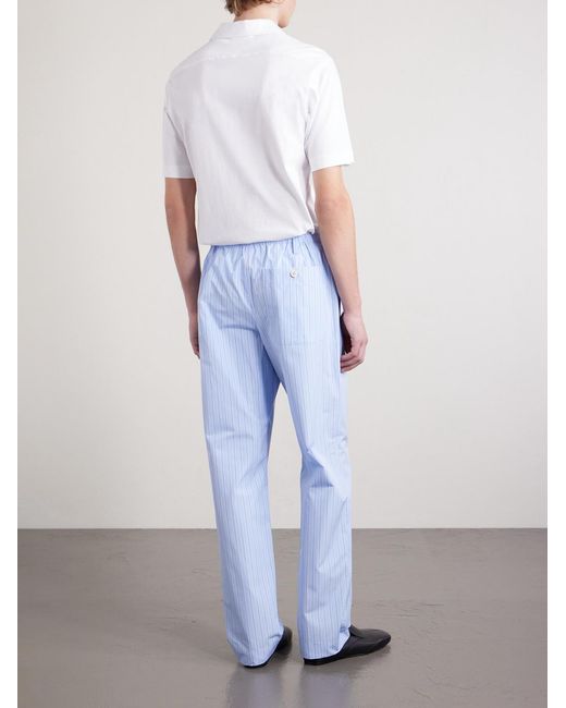 Dries Van Noten Blue Straight-Leg Striped Cotton-Poplin Drawstring Trousers for men