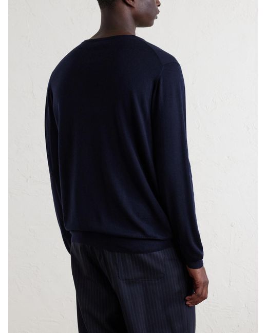William Lockie Blue Merino Wool Sweater for men