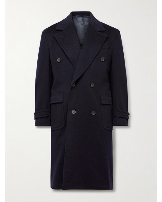 Thom Sweeney Blue Double-Breasted Wool And Cashmere-Blend Felt Overcoat for men