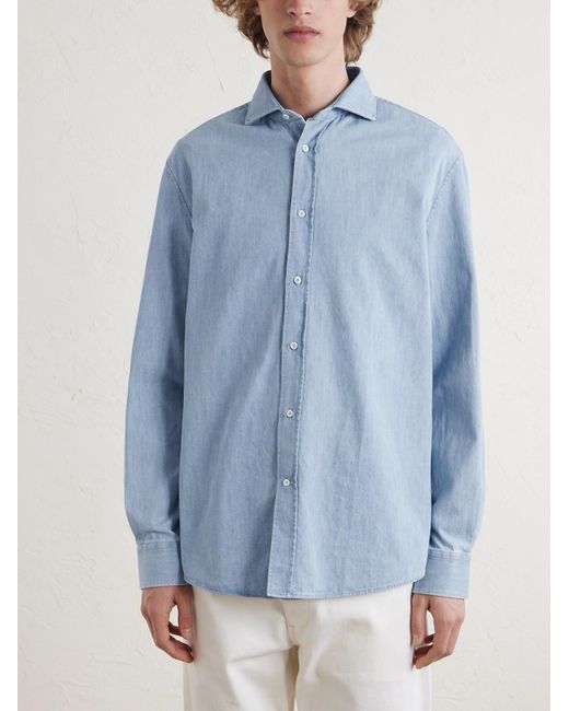 Brunello Cucinelli Blue Denim Shirt for men