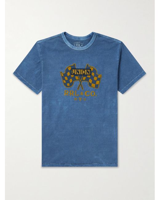T-shirt in jersey di cotone con logo floccato di RRL in Blue da Uomo