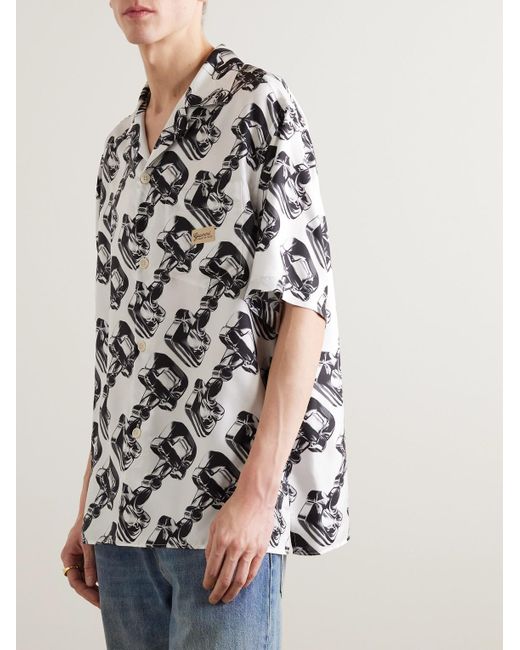 Gucci White Camp-collar Printed Silk-twill Shirt for men