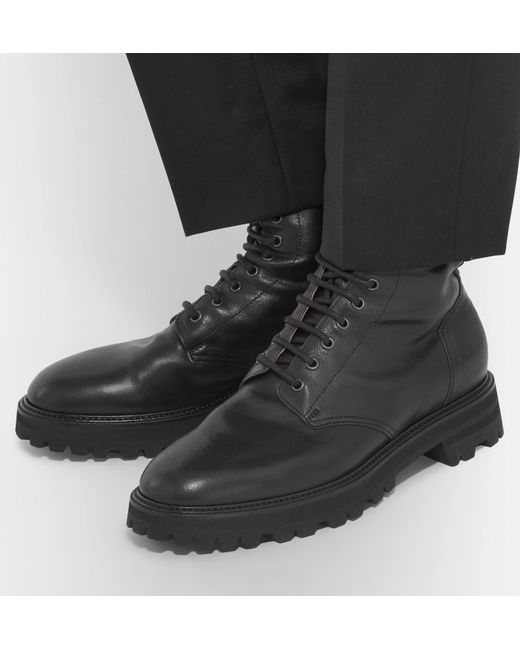 Maison Margiela Leather Combat Boots in Black for Men | Lyst