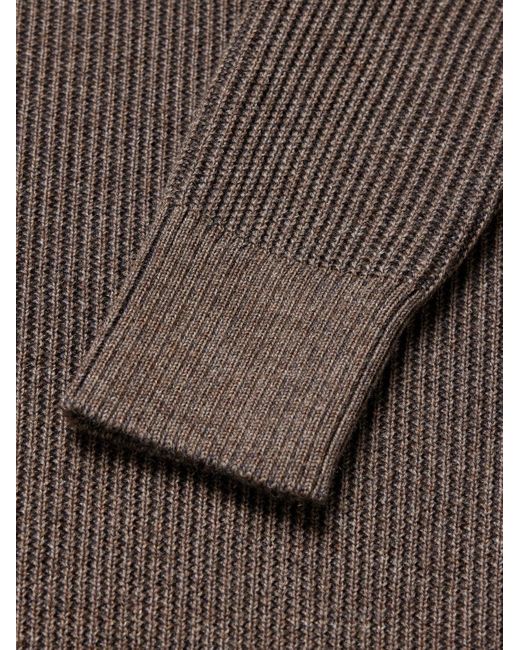 S.N.S Herning Brown Fender Iii Ribbed Wool Half-Zip Sweater for men
